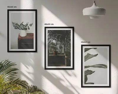 Juego de 3 cuadros con diseño de plantas rústicas en maceta