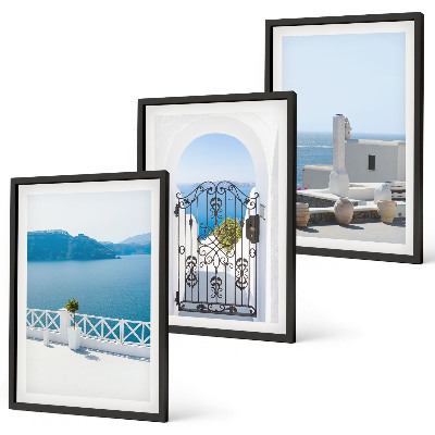 Set de 3 cuadros para salón Edificios del Mar Blanco en Grecia