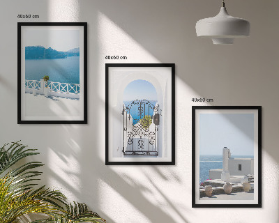 Set de 3 cuadros para salón Edificios del Mar Blanco en Grecia