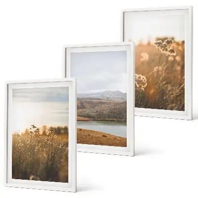 Set de 3 cuadros para salón con diseño de paisajes de prados, montañas y lago