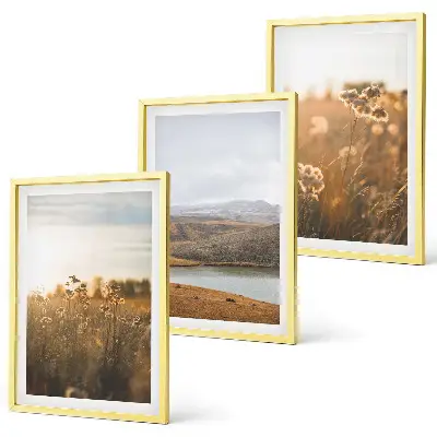 Set de 3 cuadros para salón con diseño de paisajes de prados, montañas y lago
