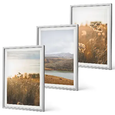 Set de 3 cuadros para salón con diseño de paisajes de prados, montañas y lago