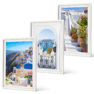 Set de 3 cuadros para salón Arquitectura de Santorini Oia