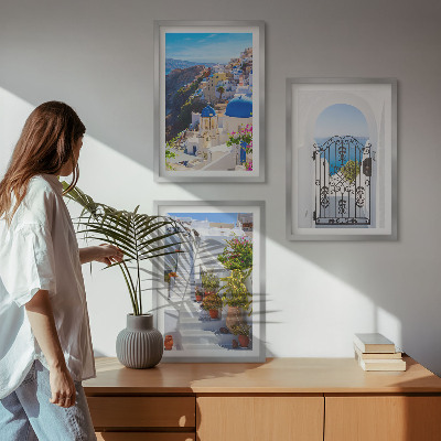 Set de 3 cuadros para salón Arquitectura de Santorini Oia