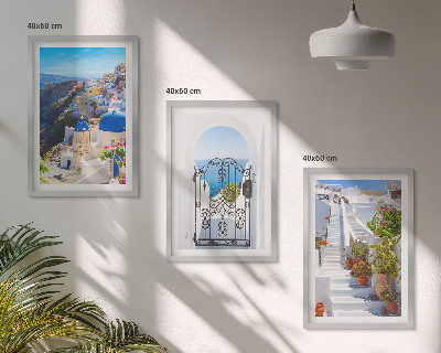 Set de 3 cuadros para salón Arquitectura de Santorini Oia