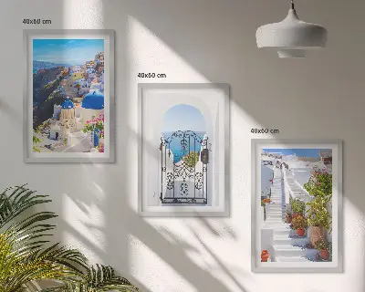 Set de 3 cuadros de arquitectura de Santorini Oia para salón