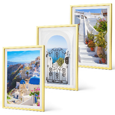 Set de 3 cuadros para salón Arquitectura de Santorini Oia