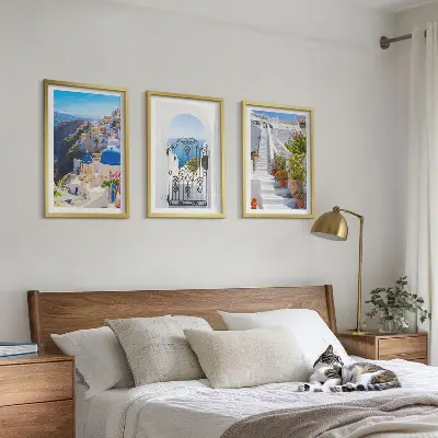 Set de 3 cuadros de arquitectura de Santorini Oia para salón