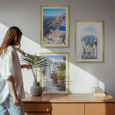 Set de 3 cuadros para salón Arquitectura de Santorini Oia