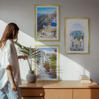 Set de 3 cuadros de arquitectura de Santorini Oia para salón