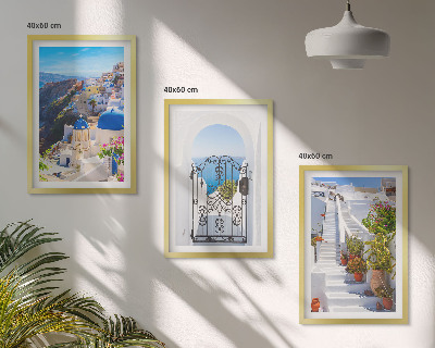 Set de 3 cuadros para salón Arquitectura de Santorini Oia