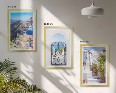 Set de 3 cuadros de arquitectura de Santorini Oia para salón