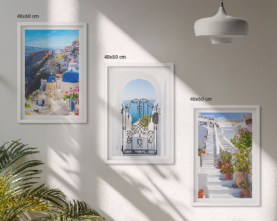 Set de 3 cuadros para salón Arquitectura de Santorini Oia