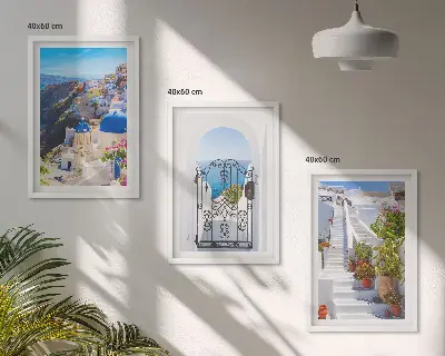 Set de 3 cuadros de arquitectura de Santorini Oia para salón