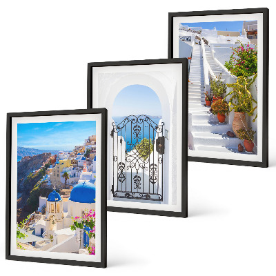 Set de 3 cuadros para salón Arquitectura de Santorini Oia