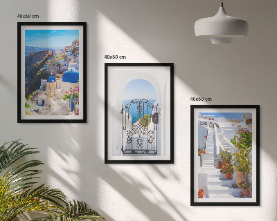 Set de 3 cuadros para salón Arquitectura de Santorini Oia