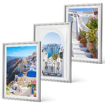 Set de 3 cuadros para salón Arquitectura de Santorini Oia