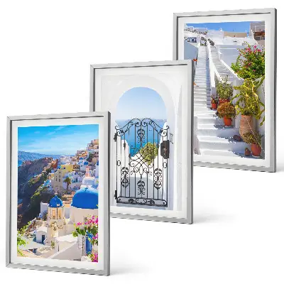 Set de 3 cuadros de arquitectura de Santorini Oia para salón