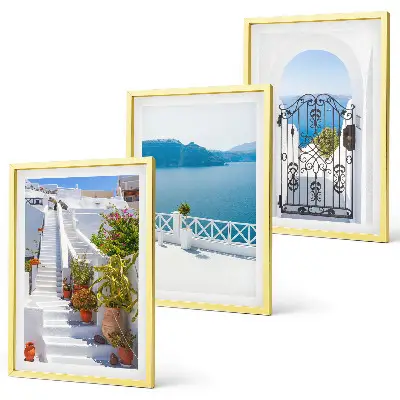 Juego de 3 cuadros con diseño de escaleras blancas, plantas y puerta al mar