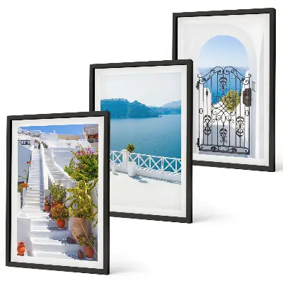 Juego de 3 cuadros con diseño de escaleras blancas, plantas y puerta al mar