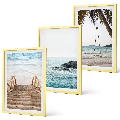 Set de 3 cuadros para salón con diseño de escaleras, playa y columpio en el mar