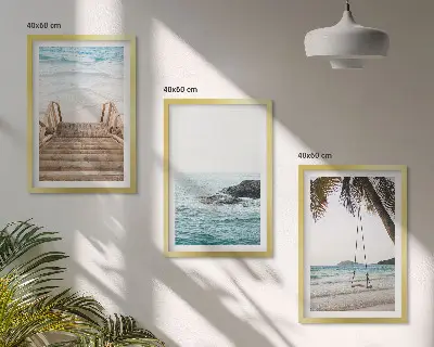 Set de 3 cuadros para salón con diseño de escaleras, playa y columpio en el mar