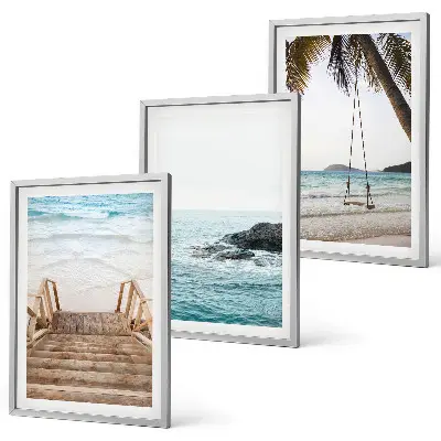 Set de 3 cuadros para salón con diseño de escaleras, playa y columpio en el mar