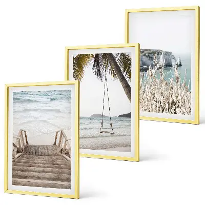 Juego de 3 cuadros con diseño de escalera de madera en la playa y columpio