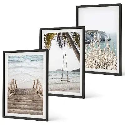 Juego de 3 cuadros con diseño de escalera de madera en la playa y columpio