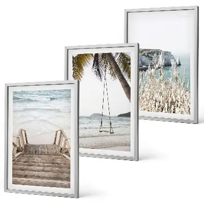 Juego de 3 cuadros con diseño de escalera de madera en la playa y columpio