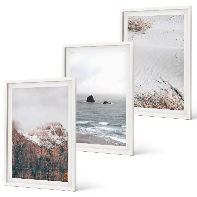 Set de 3 cuadros para salón Montañas, nubes, mar, arena, naturaleza