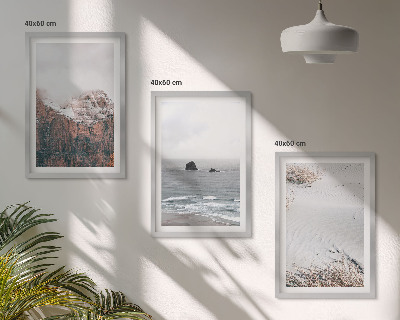 Set de 3 cuadros para salón Montañas, nubes, mar, arena, naturaleza