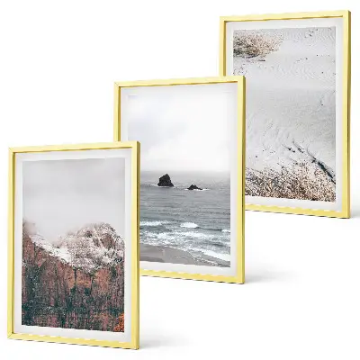 Set de 3 cuadros para salón con diseño de montañas, nubes, mar y arena