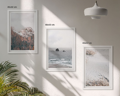 Set de 3 cuadros para salón Montañas, nubes, mar, arena, naturaleza