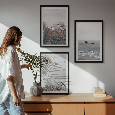 Set de 3 cuadros para salón Montañas, nubes, mar, arena, naturaleza