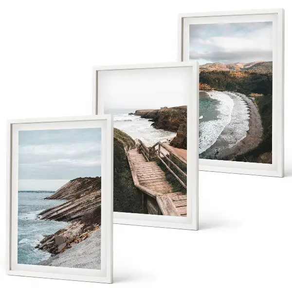 Juego de 3 cuadros con vistas de acantilados y paisajes de playa