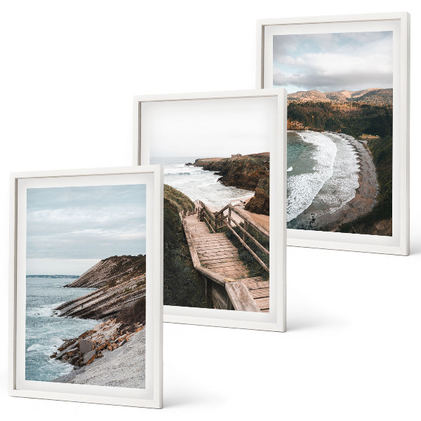 Juego de 3 cuadros Vistas de acantilados, paisajes de playa