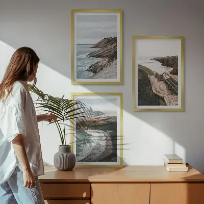 Juego de 3 cuadros con vistas de acantilados y paisajes de playa