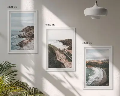 Juego de 3 cuadros con vistas de acantilados y paisajes de playa