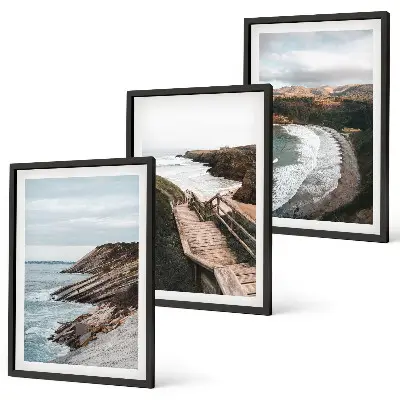 Juego de 3 cuadros con vistas de acantilados y paisajes de playa