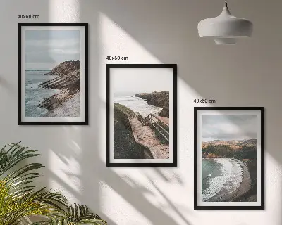Juego de 3 cuadros con vistas de acantilados y paisajes de playa