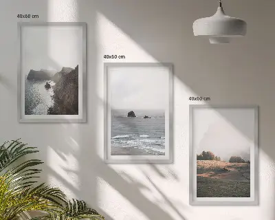 Set de 3 cuadros para salón con paisajes de montañas y mar