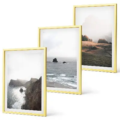 Set de 3 cuadros para salón con paisajes de montañas y mar
