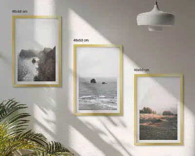 Set de 3 cuadros para salón con paisajes de montañas y mar