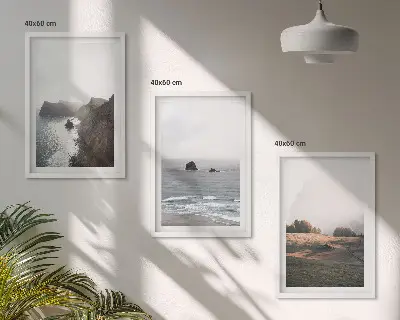 Set de 3 cuadros para salón con paisajes de montañas y mar