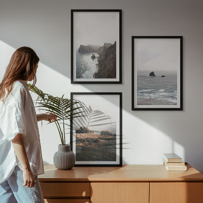 Set de 3 cuadros para salón Paisajes de montañas y mar