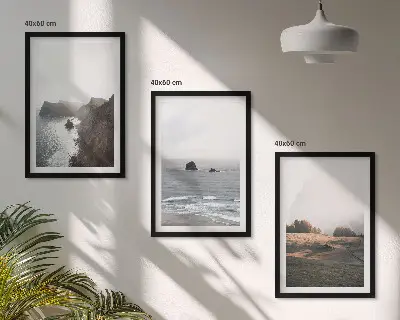 Set de 3 cuadros para salón con paisajes de montañas y mar