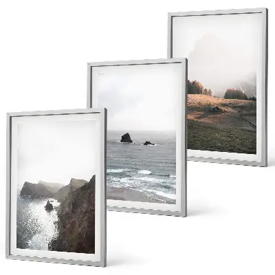 Set de 3 cuadros para salón con paisajes de montañas y mar