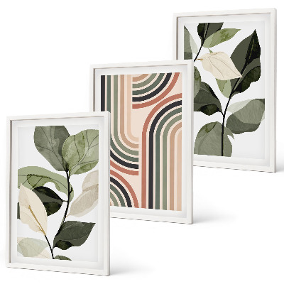 Set de 3 cuadros para salón motivos vegetales geométricos
