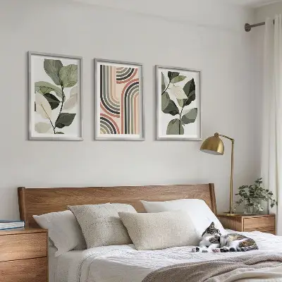 Set de 3 cuadros para salón con motivos vegetales y geométricos